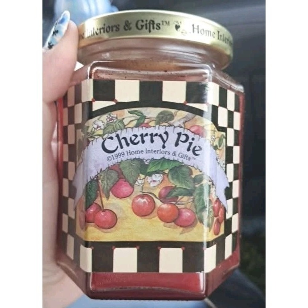 Vintage Cherry Pie Candle Home Interiors 1999 Y2K Hexagon Glass Jar Red Wax M/f